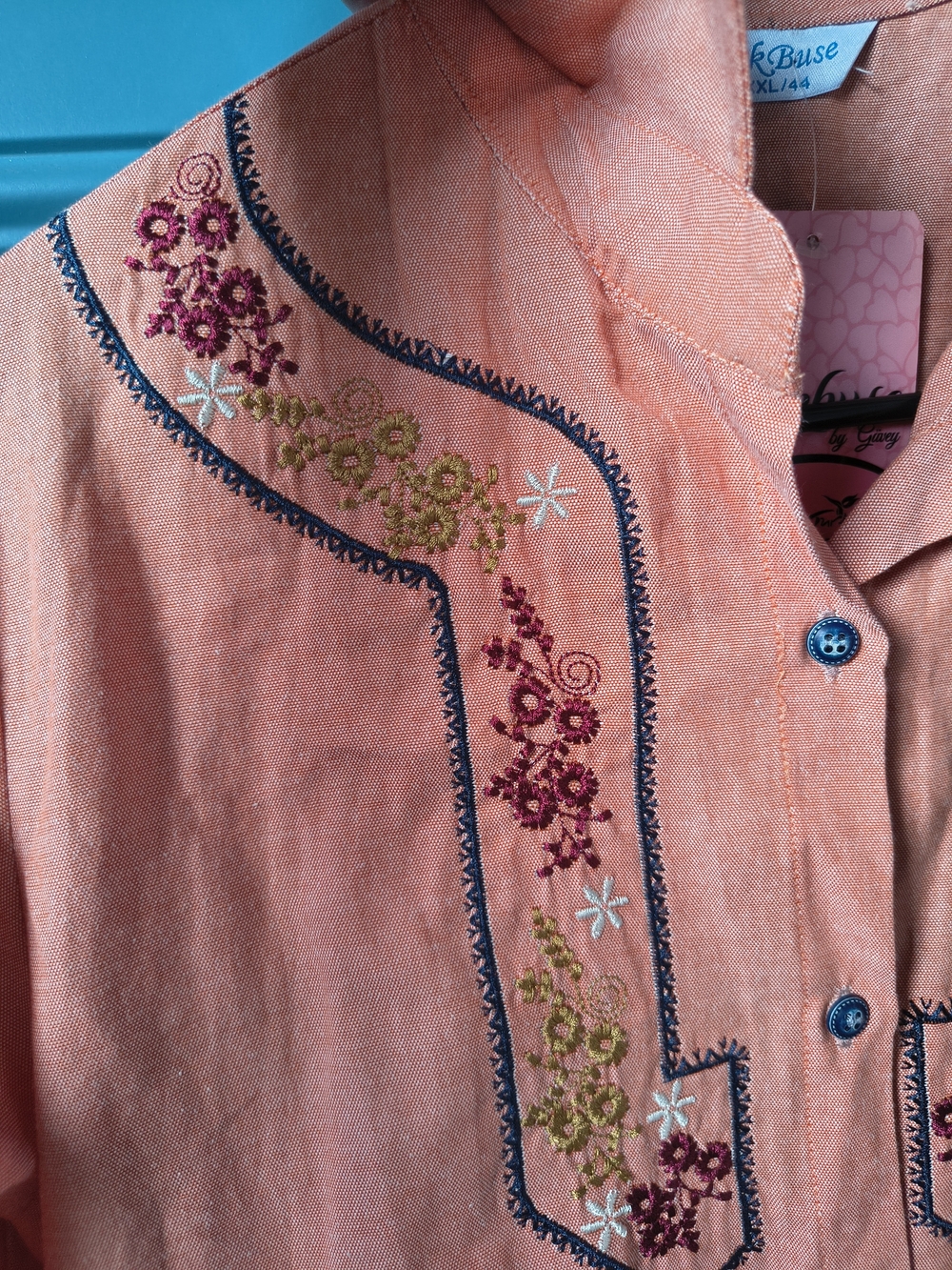 Peach Embroidered Button-Front Tunic - Picture 5 of 14